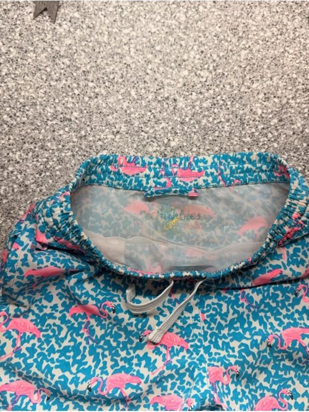 chubbies Blue Swim Trunks with Pink Flamingo Print